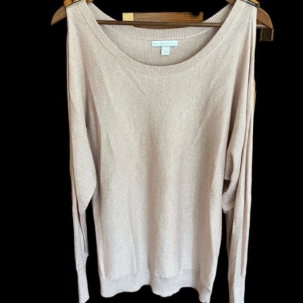 New York & Company blush pink and silver shimmery long sleeve festive sweater